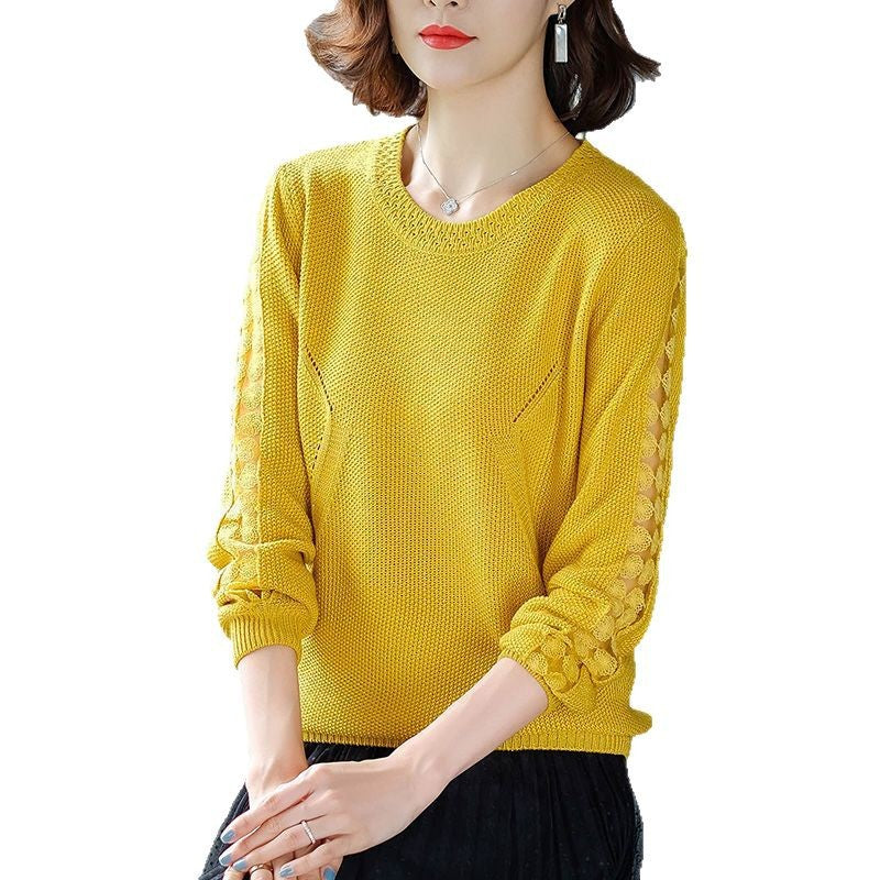 Damen Eleganter Strickpullover mit Lochmuster Drune