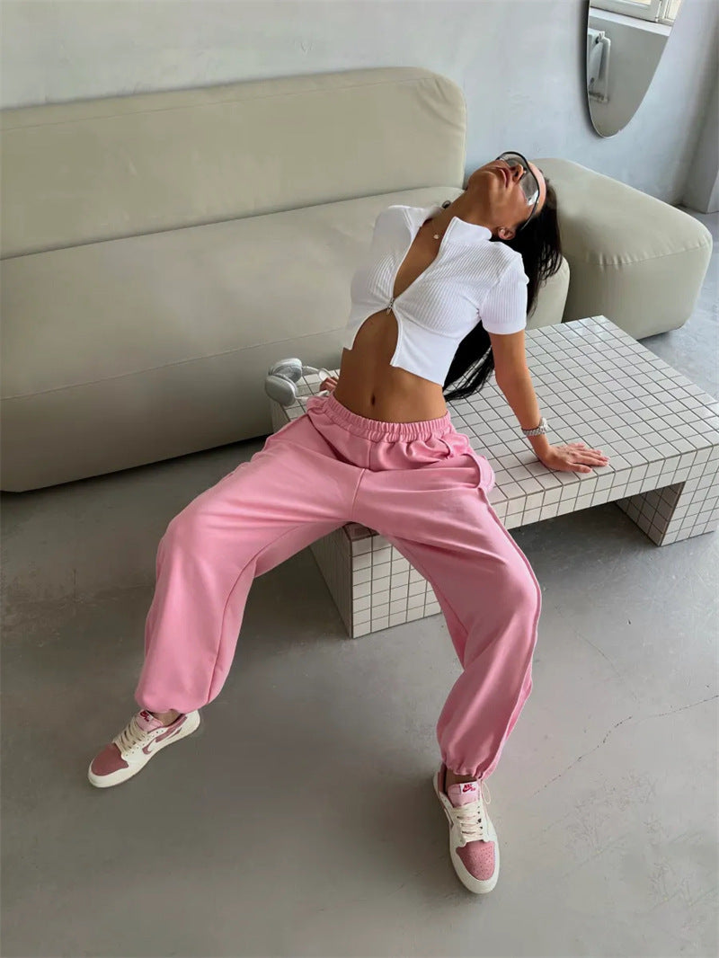 Damen nan weite Lounge-Jogginghose mit elastischem Komfortbund und seitlichen Eingrifftaschen Drune