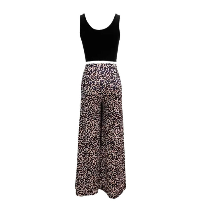 Damen Weite Leoprint-Hose mit hohem Bund und elastischem Taillenbund Drune