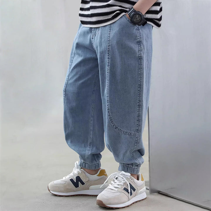 Jungen lässige Denim-Jogginghose mit elastischem Bund Drune