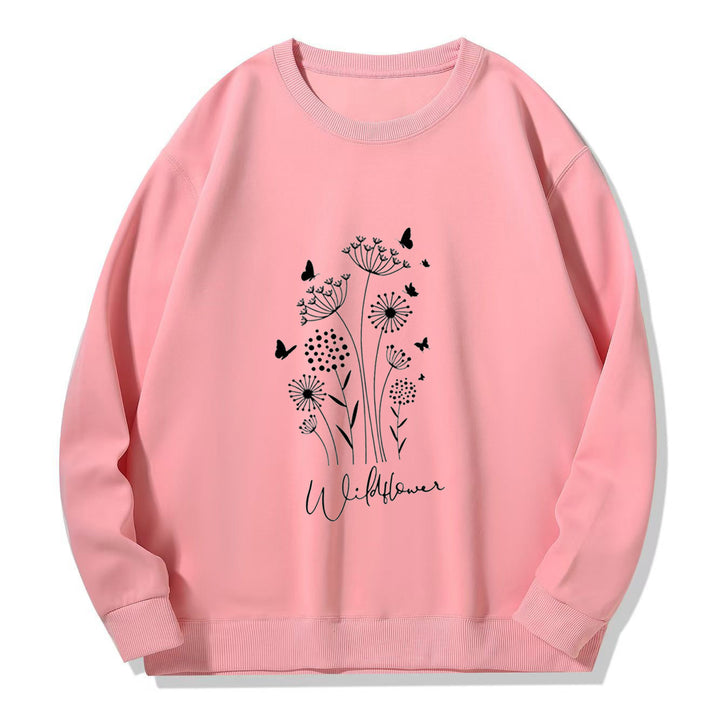 Damen Sweatshirt mit floralem Wildblumenprint und kuscheligem Innenfutter Drune