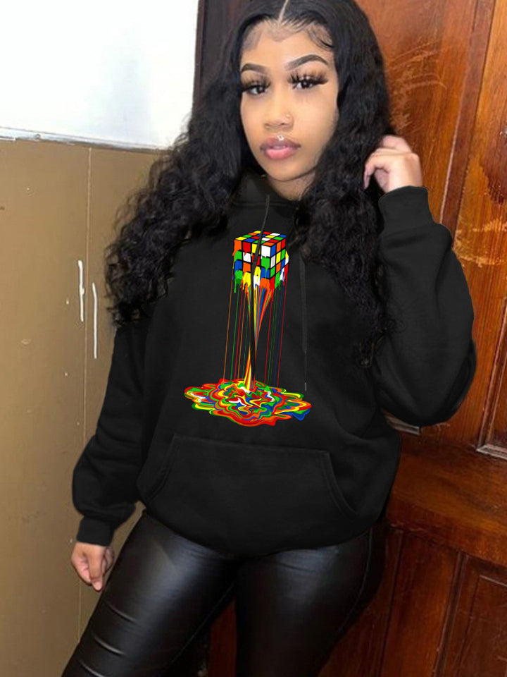 Damen Kapuzenpullover mit kreativem Rubik's Cube Design Drune