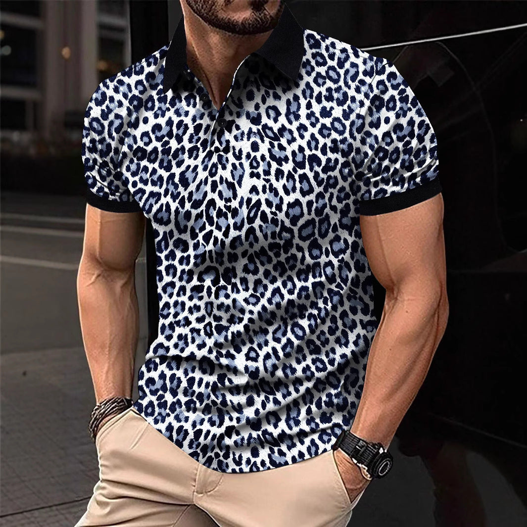 Herren zeitgenössisches Leopardenmuster Poloshirt Drune
