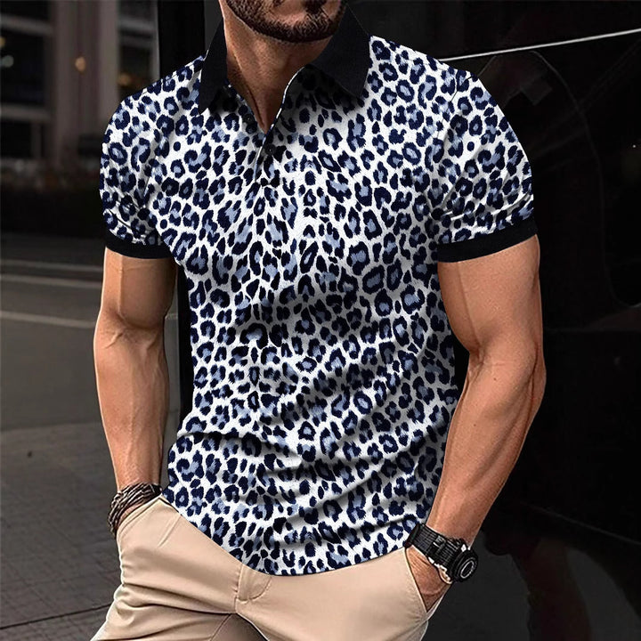 Herren zeitgenössisches Leopardenmuster Poloshirt Drune