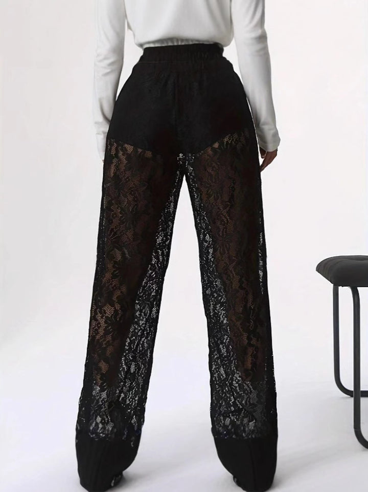 Damen elegante Spitzenhose mit weitem Schnitt und elastischem Bund Drune