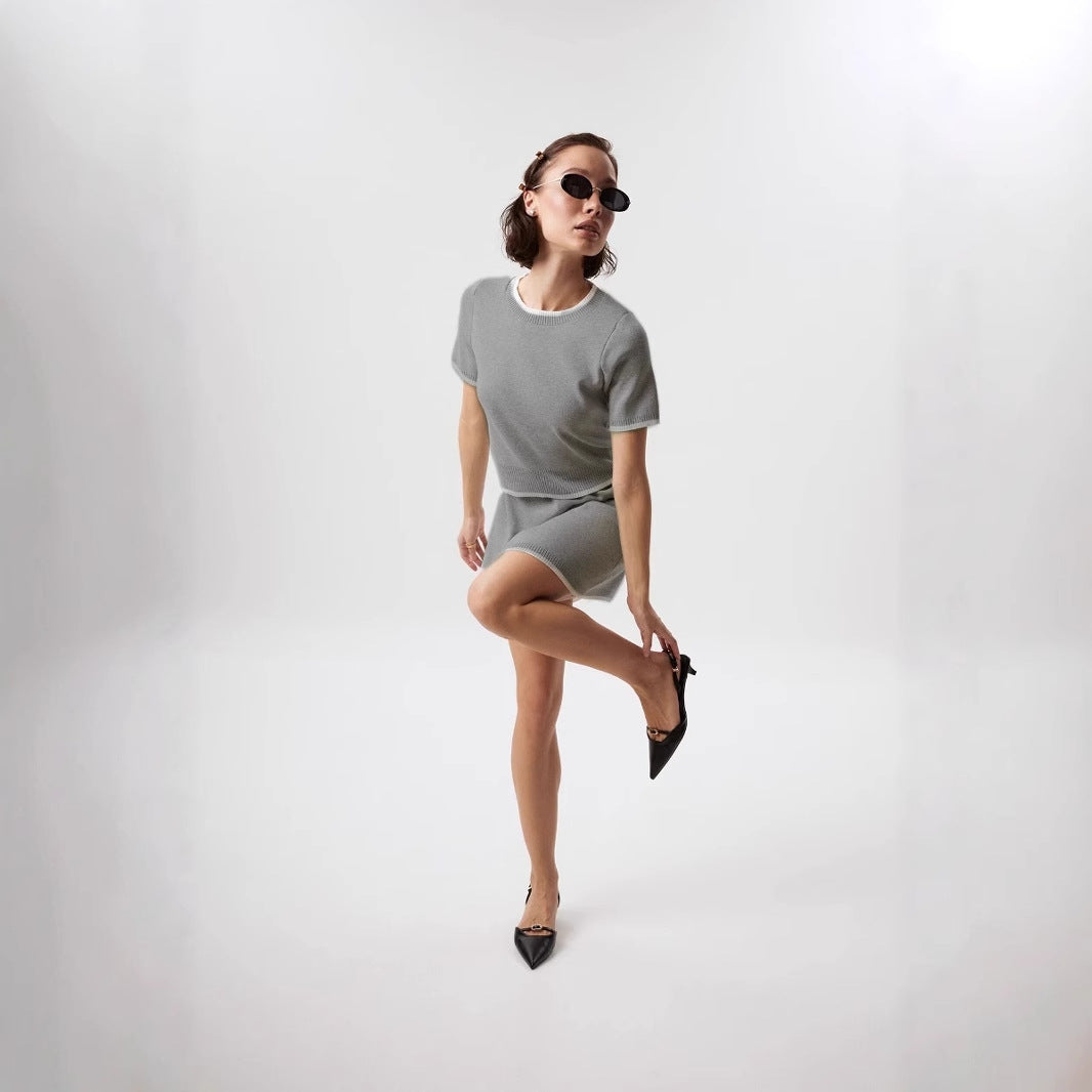 Damen Kurzarm Pullover mit strukturiertem Anteil Drune