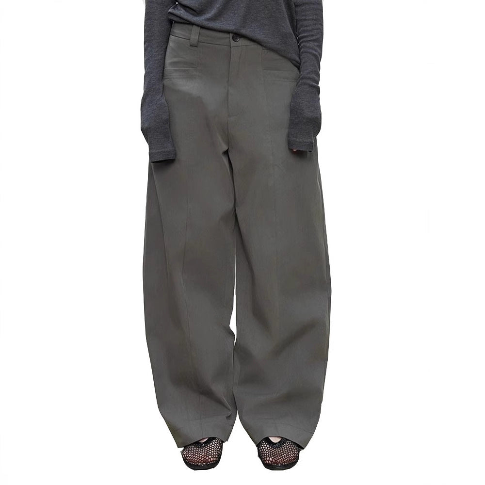 Damen weite High-Waist-Hose mit strukturiertem Stoff Drune