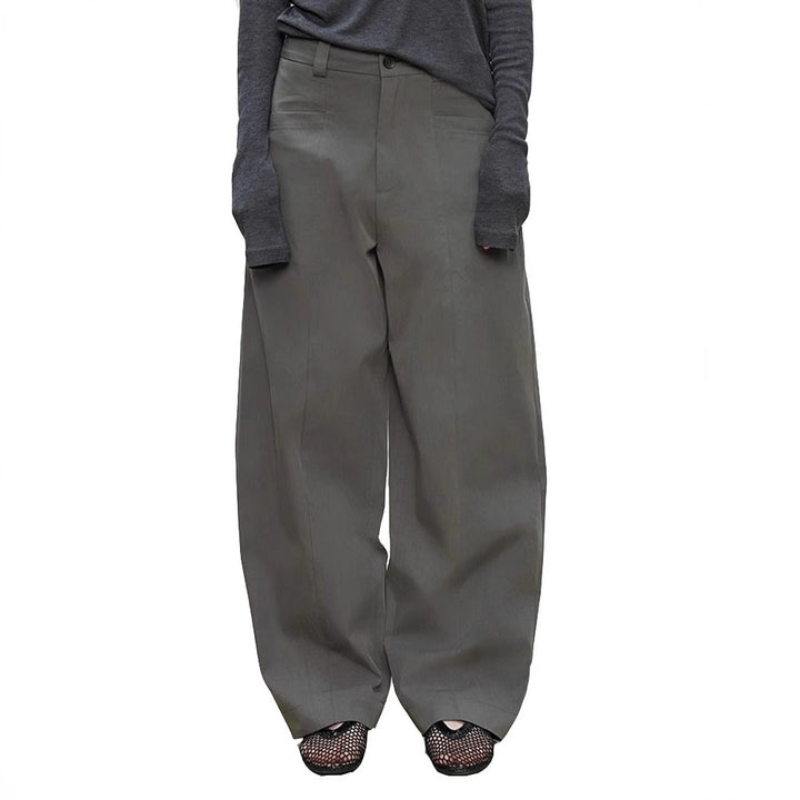 Damen weite High-Waist-Hose mit strukturiertem Stoff Drune