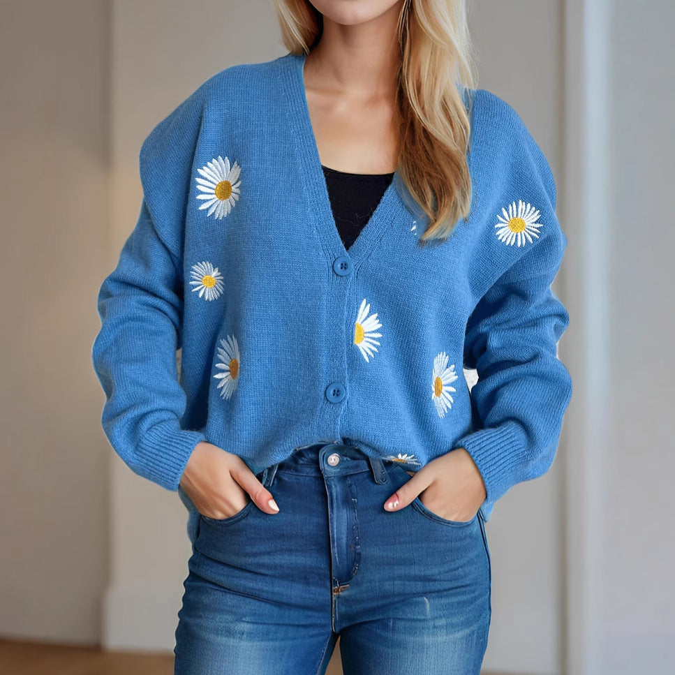 Damen Strickjacke mit floralen Applikationen Drune