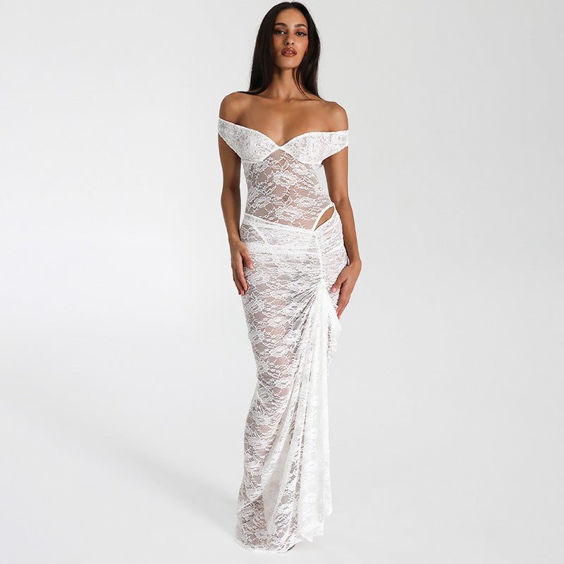 Damen Spitzendesign Abendkleid Drune