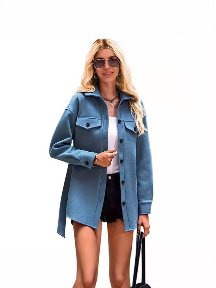 Drune | Damen Wollmantel – Oversized Passform – Reverskragen – Knopfverschluss – Mittellange Länge