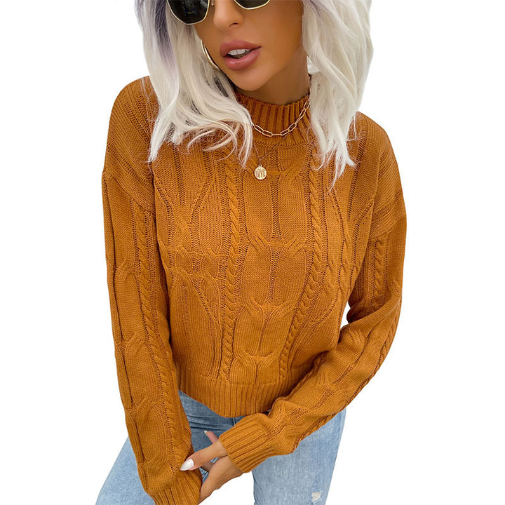 Damen Strickpullover mit nostalgischem Zopfmuster und hohem Kragen Drune