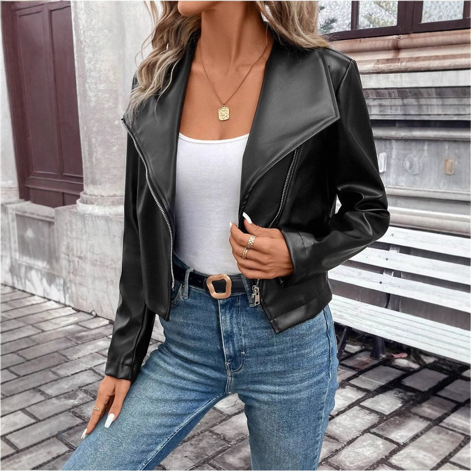 Damen modische Bikerjacke mit asymmetrischem Reißverschluss Drune