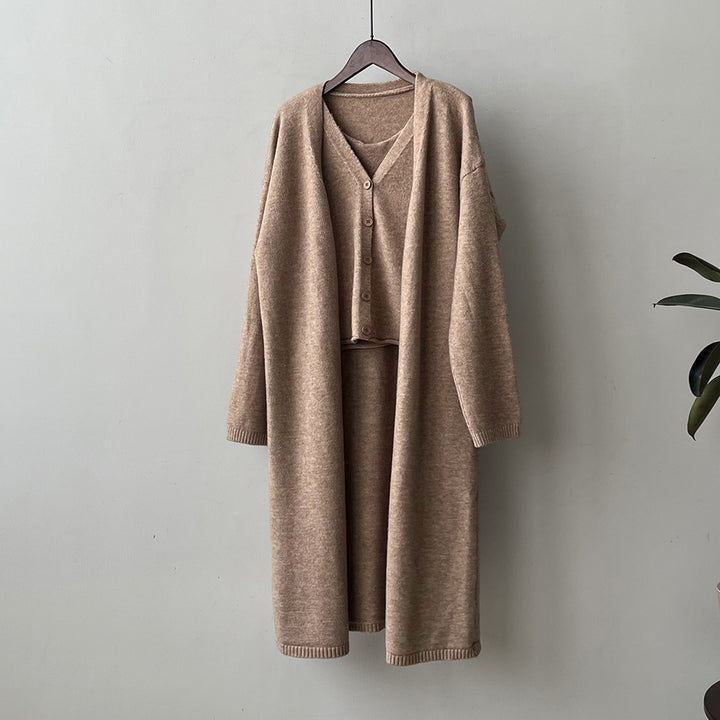 Damen Strickkleid mit Cardigan und Knopfleiste Drune