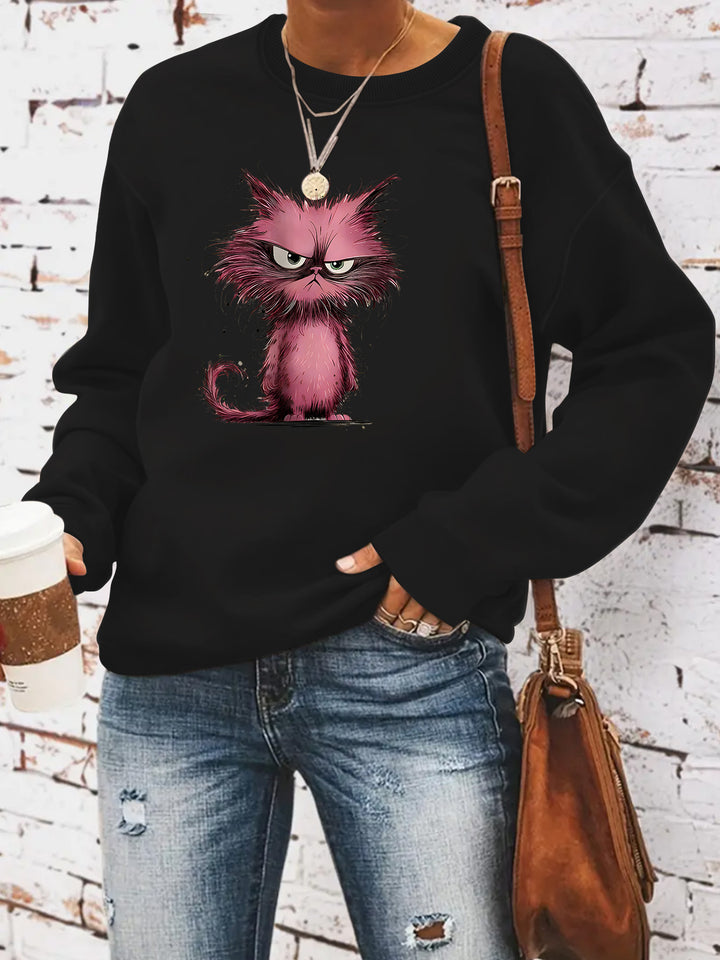 Damen Sweatshirt mit kreativem Katzenmotiv Drune