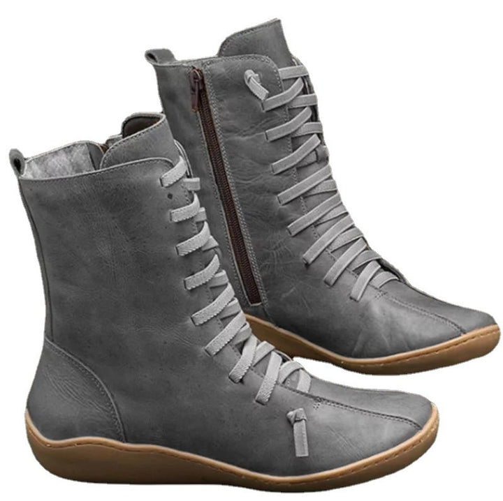 Damen nan knöchelhohe Schnür-Boots mit seitlichem Reißverschluss, elastischen Schnürschlaufen und flexibler Gummilaufsohle Drune