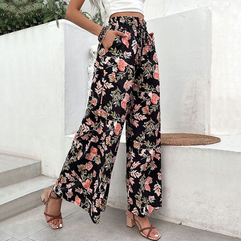 Damen Palazzo-Hosen mit floralem Muster und elastischem Bund Drune