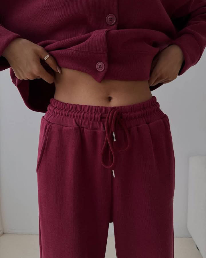 Damen lässiger Kapuzenanzug mit weiten Beinen und Knopfdetails Drune
