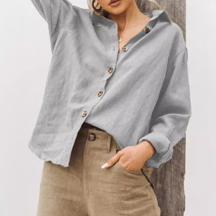 Damen lässige Leinenbluse mit Knopfdetail Drune