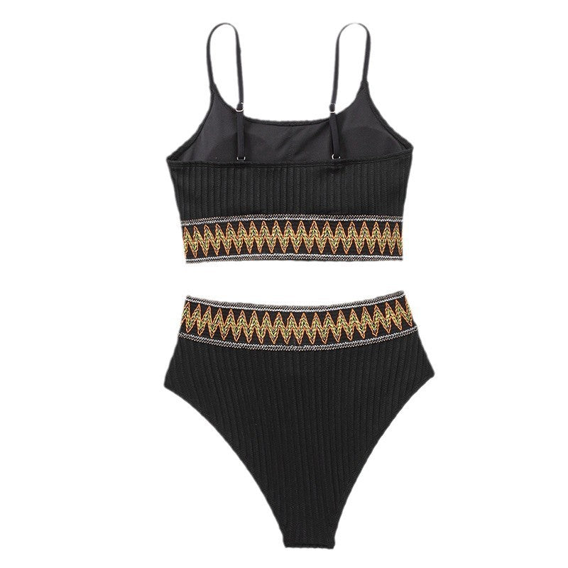 Damen Hochtaillierter Bikini-Set mit modischem Crop-Top und elastischem Bund Drune