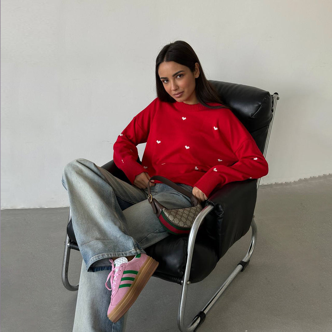 Damen gemütlicher Oversized pullover mit Herzmuster Drune