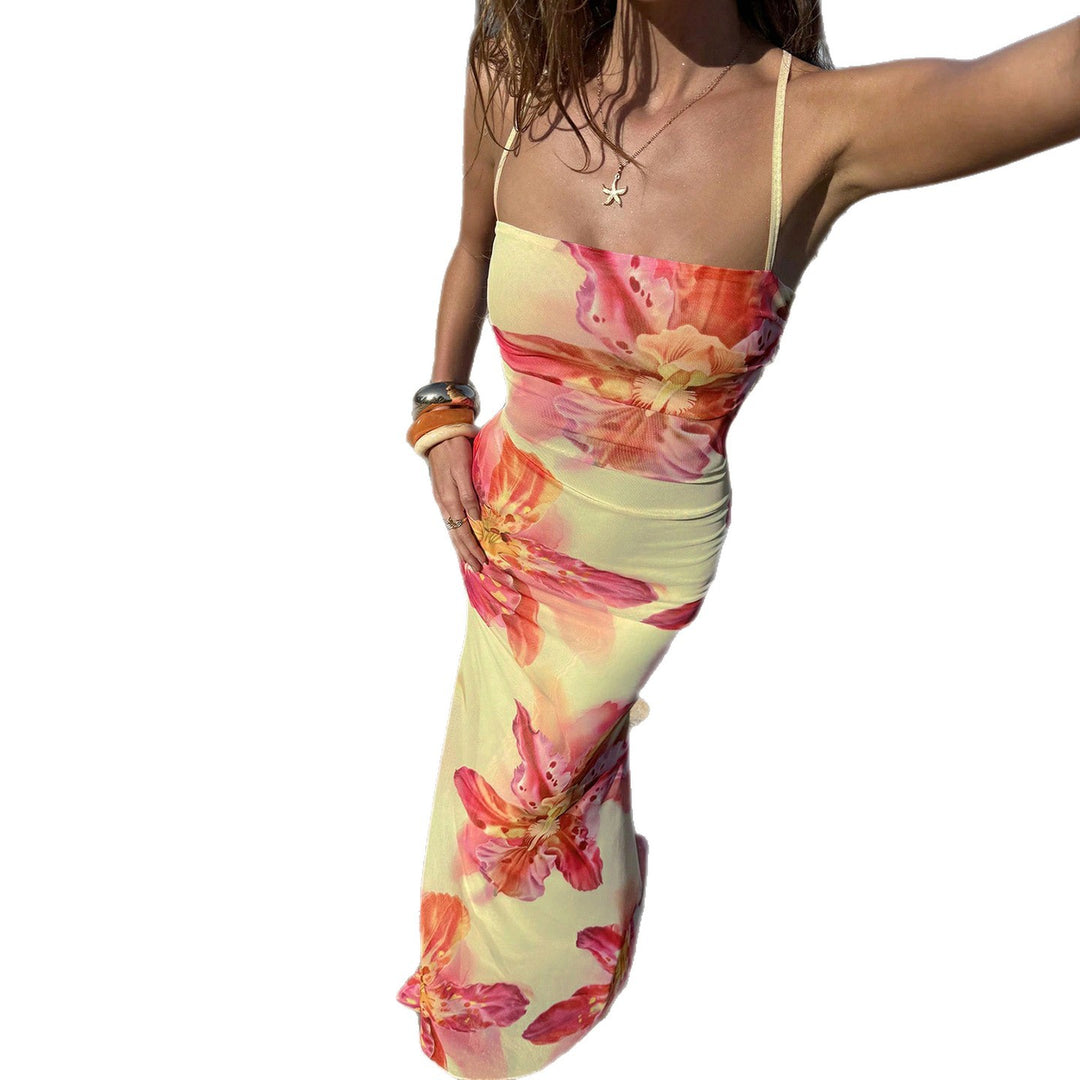 Damen Maxikleid mit floralem Muster und verstellbaren Trägern Drune