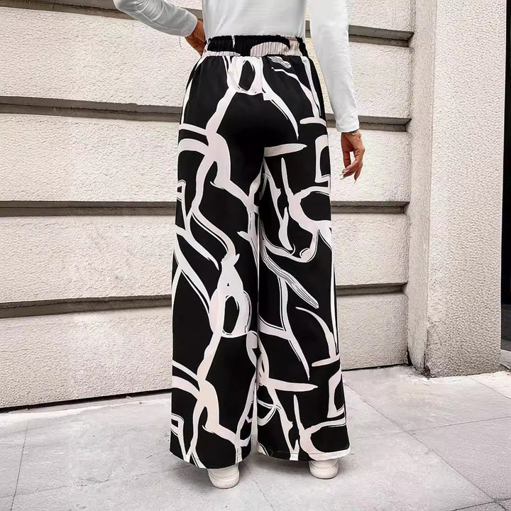 Damen Weit geschnittene Chiffon-Hosen mit modernem Grafikmuster Drune