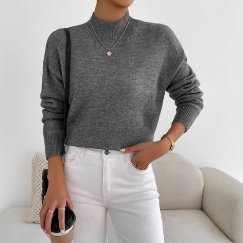 Damen Pullover mit hohem Kragen und weichem Material Drune