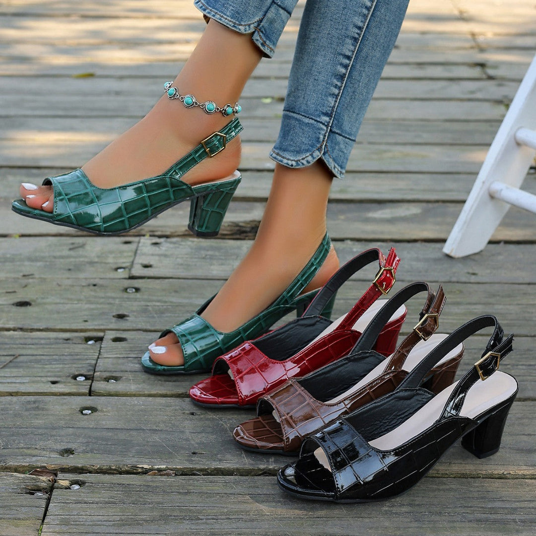 Damen Elegante Sling-Pumps mit modischem Krokodilleder-Design und komfortablem Blockabsatz Drune