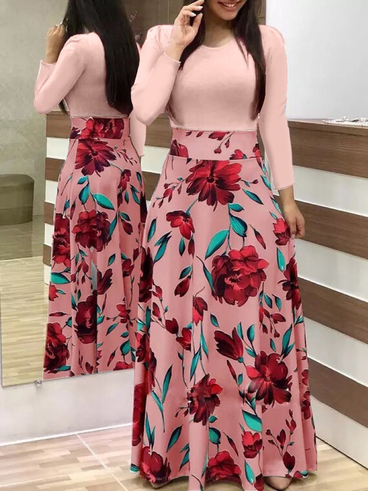 Damen Elegantes Maxikleid mit grafischem Druck und flexiblem Bund Drune