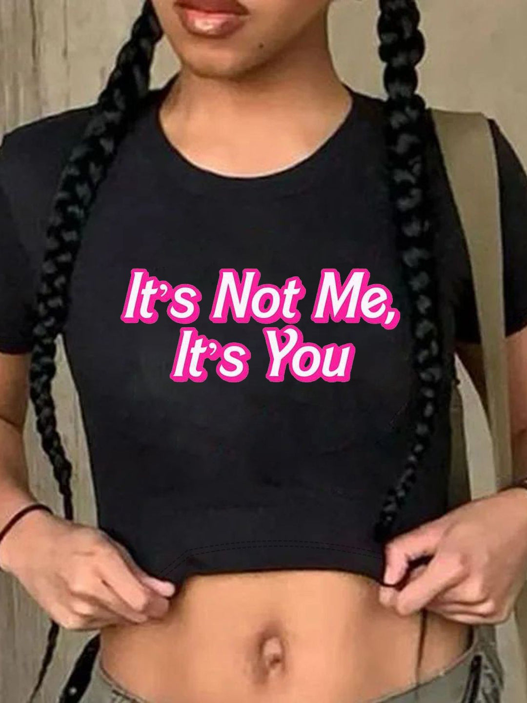 Damen Crop-Top mit kreativem Grafikdesign und modernem Schriftzug Drune