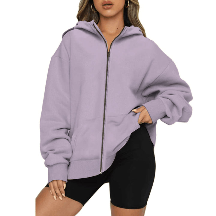 Damen nan leichte Zip-Kapuzenjacke im Relaxed-Fit mit Kängurutasche und gerippten Bündchen Drune