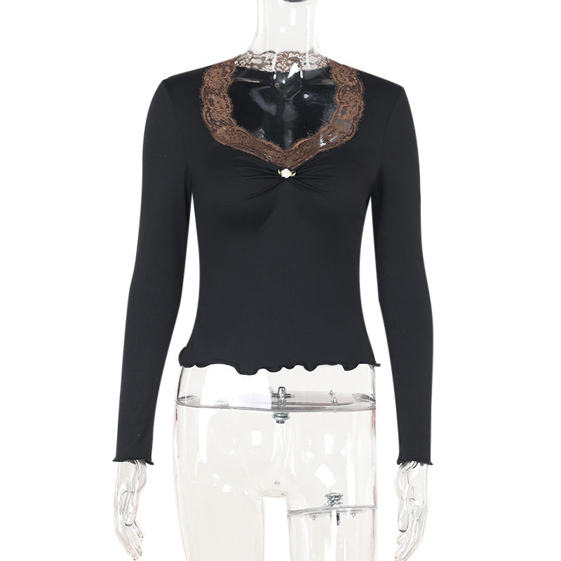 Damen Langarmshirt mit eleganter Spitze und verspieltem Detail Drune