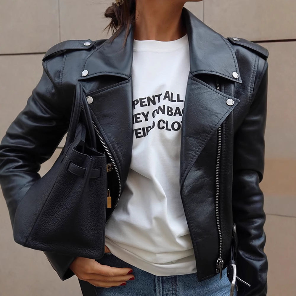 Damen Kunstlederjacke im Biker-Stil mit optimierter Passform Drune