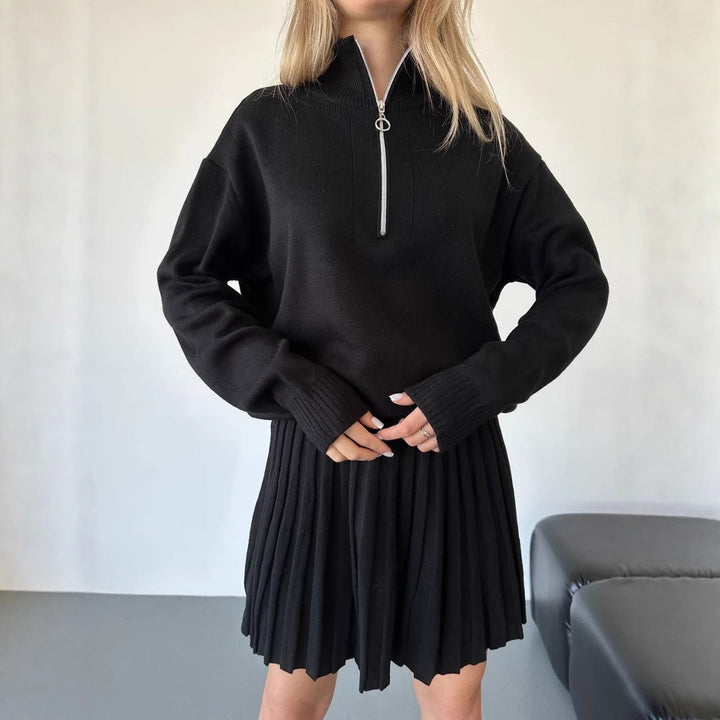 Damen cropped Strickpullover mit Reißverschluss Drune
