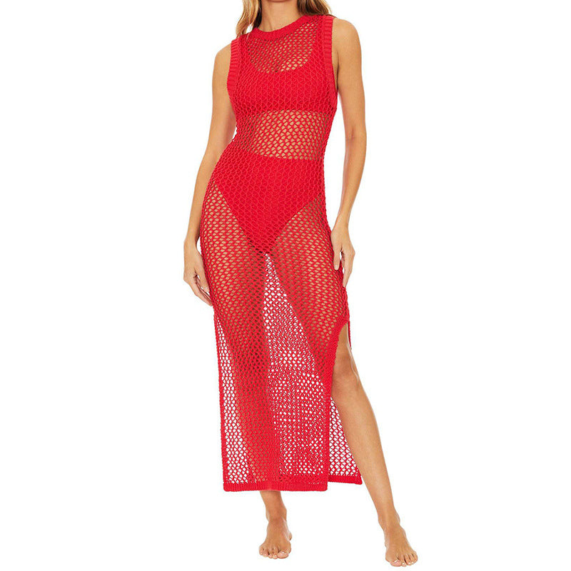 Damen Netz Strandkleid mit hohem Schlitz und sportlichem Schnitt Drune