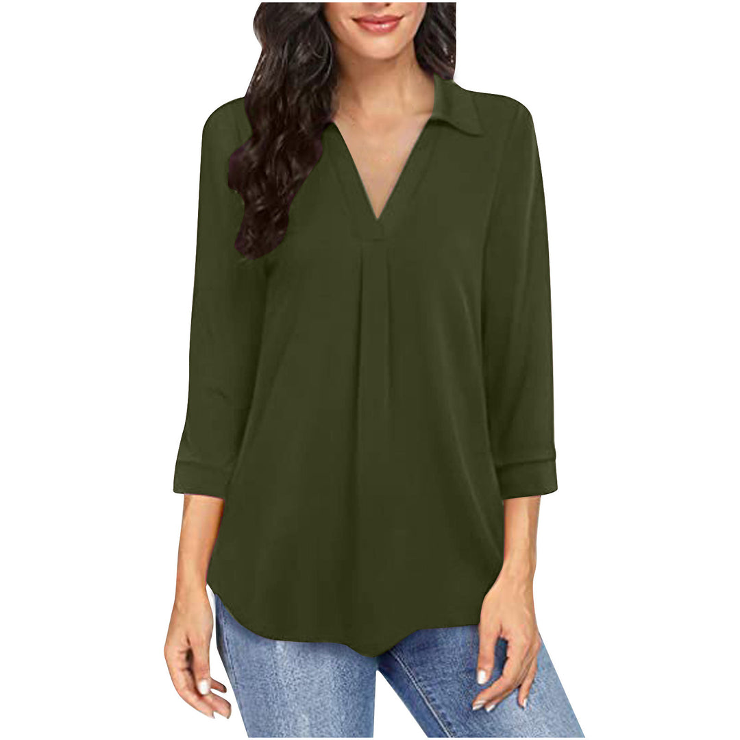 Damen Bluse mit modernem V-Ausschnitt und eleganter Faltenlegung Drune