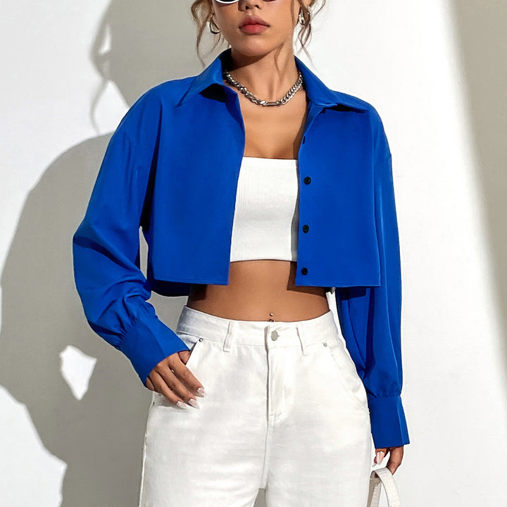 Damen cropped Hemdjacke mit modernen Knopfdetails und eleganten Puffärmeln Drune