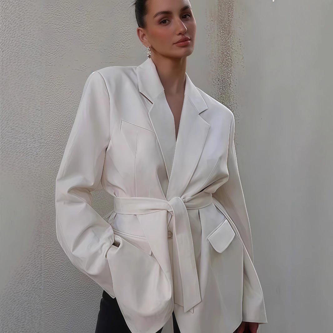 Damen Elegante Blazerjacke mit Gürtel und Taschen Drune