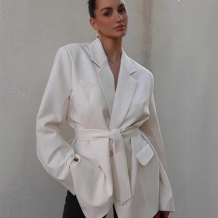 Damen Elegante Blazerjacke mit Gürtel und Taschen Drune