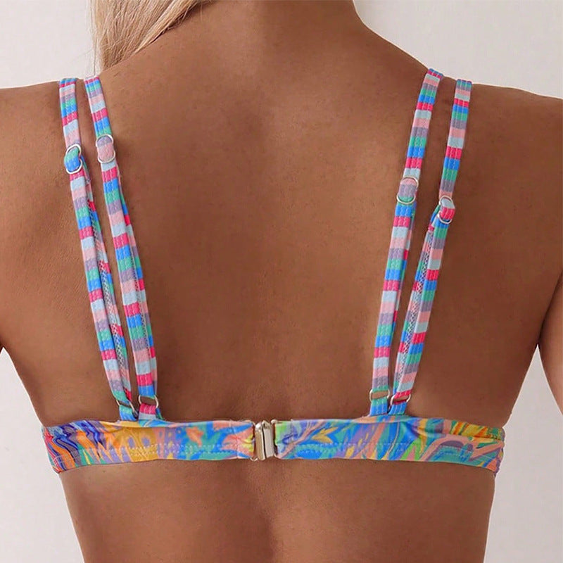 Damen Triangel-Bikini-Oberteil mit lebendigem Paisleymuster und verstellbaren Trägern Drune