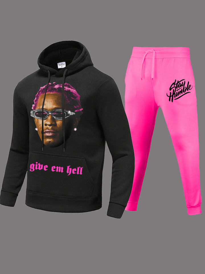 Damen Sportliches Hoodie- und Jogginghose-Set mit kreativem Grafikdruck und auffälligem Design Drune