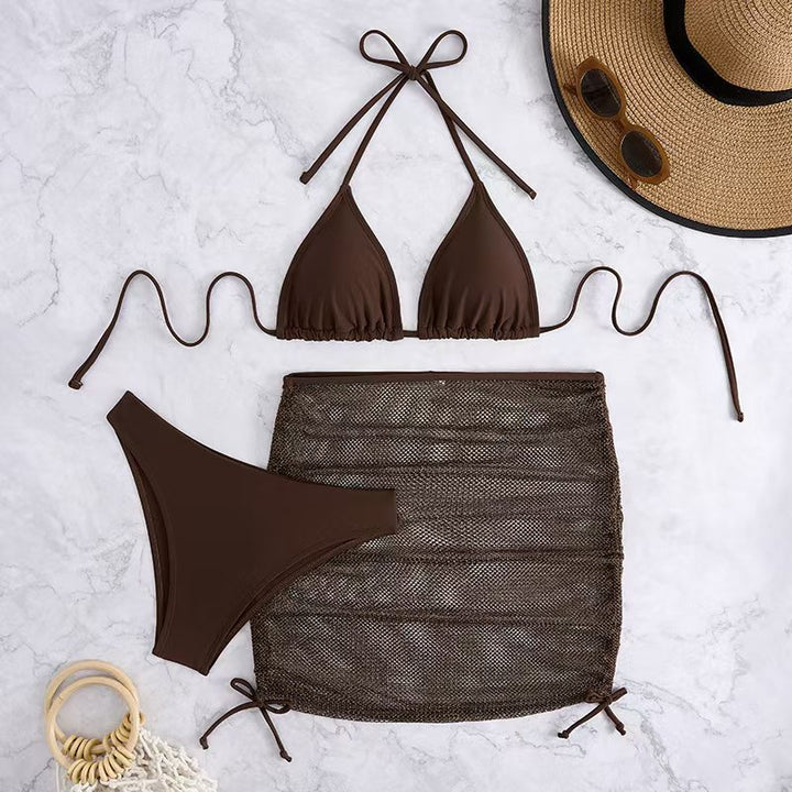 Damen Bikini-Set mit geflochtenem Rock und vielseitigem Triangel-Design Drune
