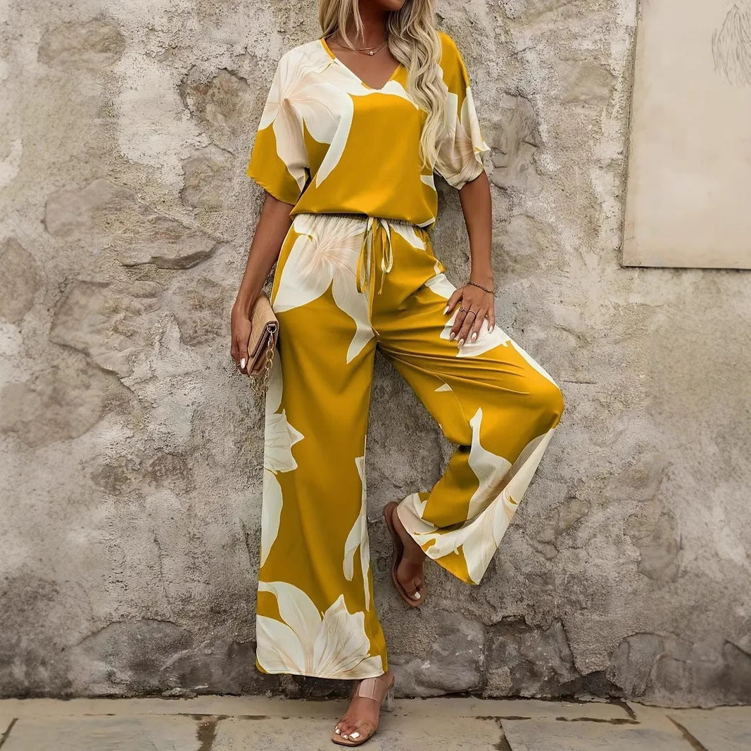 Damen Luftiges Zweiteiliges Set mit floralem Design und weitem Schnitt Drune