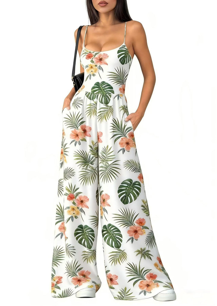 Damen Eleganter Jumpsuit mit geometrischem Print und breiten Beinen Drune