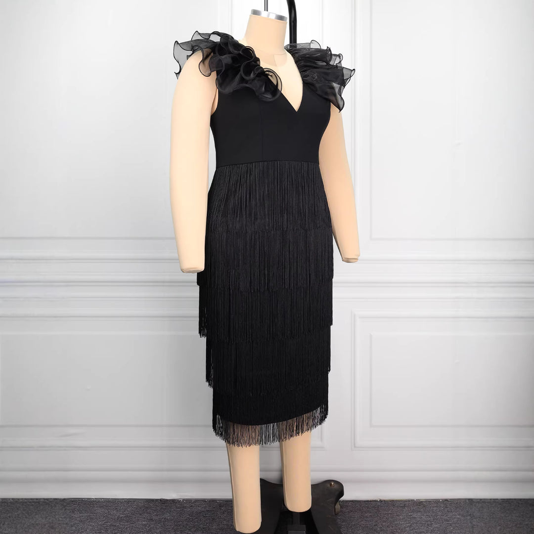 Damen figurbetontes Kleid mit Rüschendetails Drune
