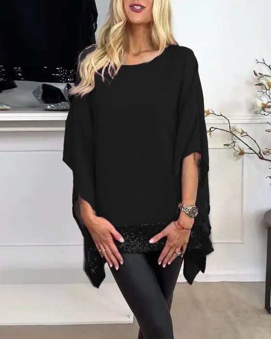 Damen modisches Poncho-Oberteil mit elegantem Spitzenabschluss Drune