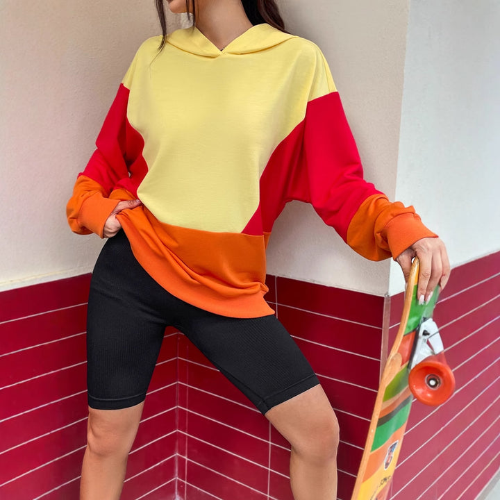 Damen lässiger Kapuzenpullover mit buntem Farbblockdesign Drune