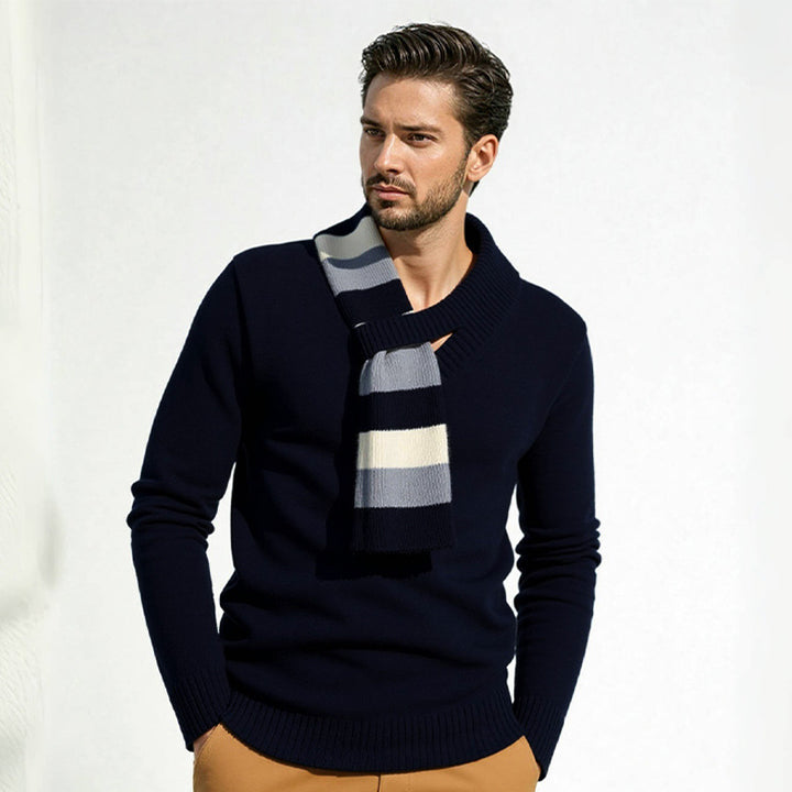 Herren eleganter Pullover mit modernem V-Ausschnitt und feinen Rippdetails Drune