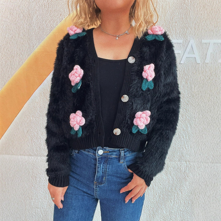 Damen Strickjacke mit floralen Applikationen und weichem Material Drune